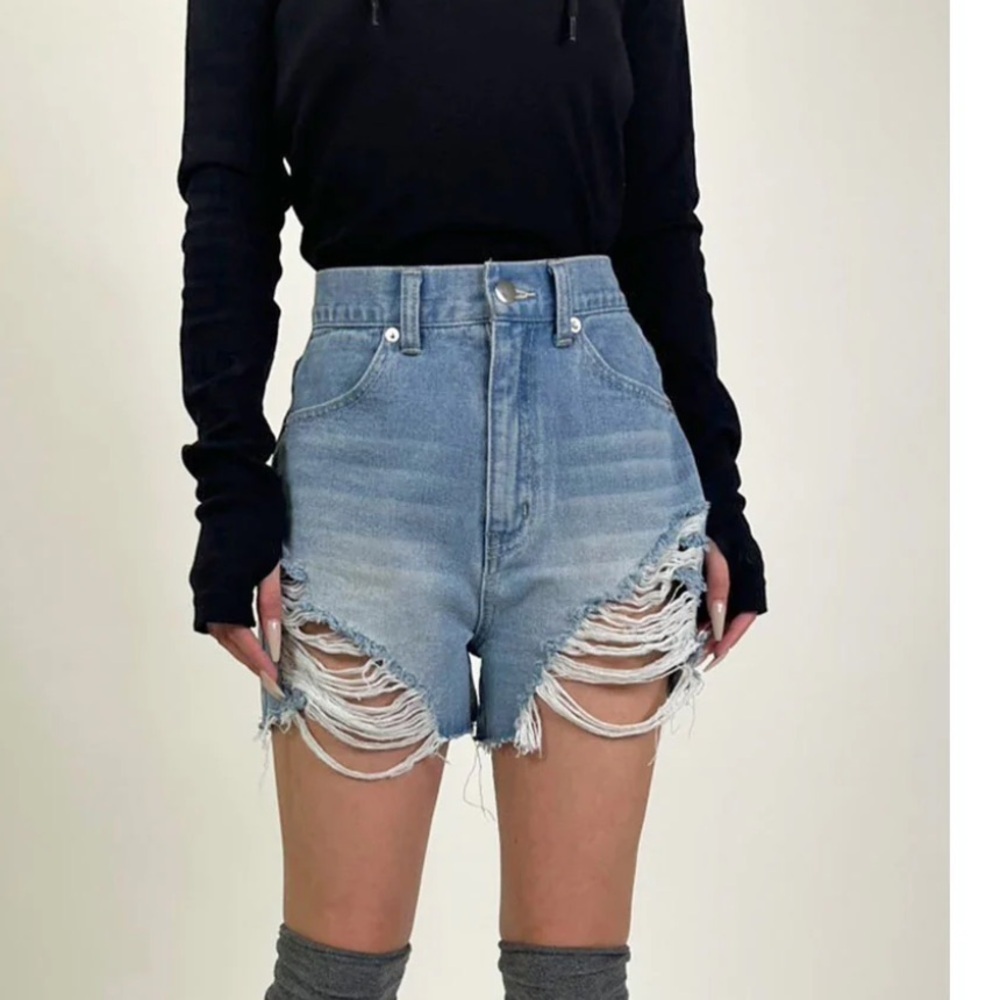 Fashion Nova Ripped Blue Jean Shorts
